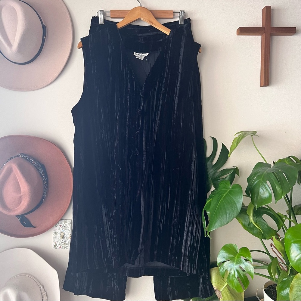 VINTAGE REGINA PORTER‎ Crushed Velvet SET wide leg pants + vest black SIZE 12